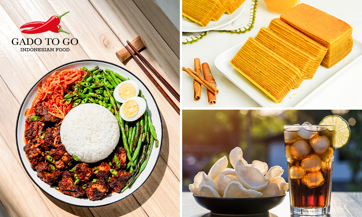 Grote rames + kroepoek + spekkoek + frisdrank naar keuze voor afhaal of dine-in